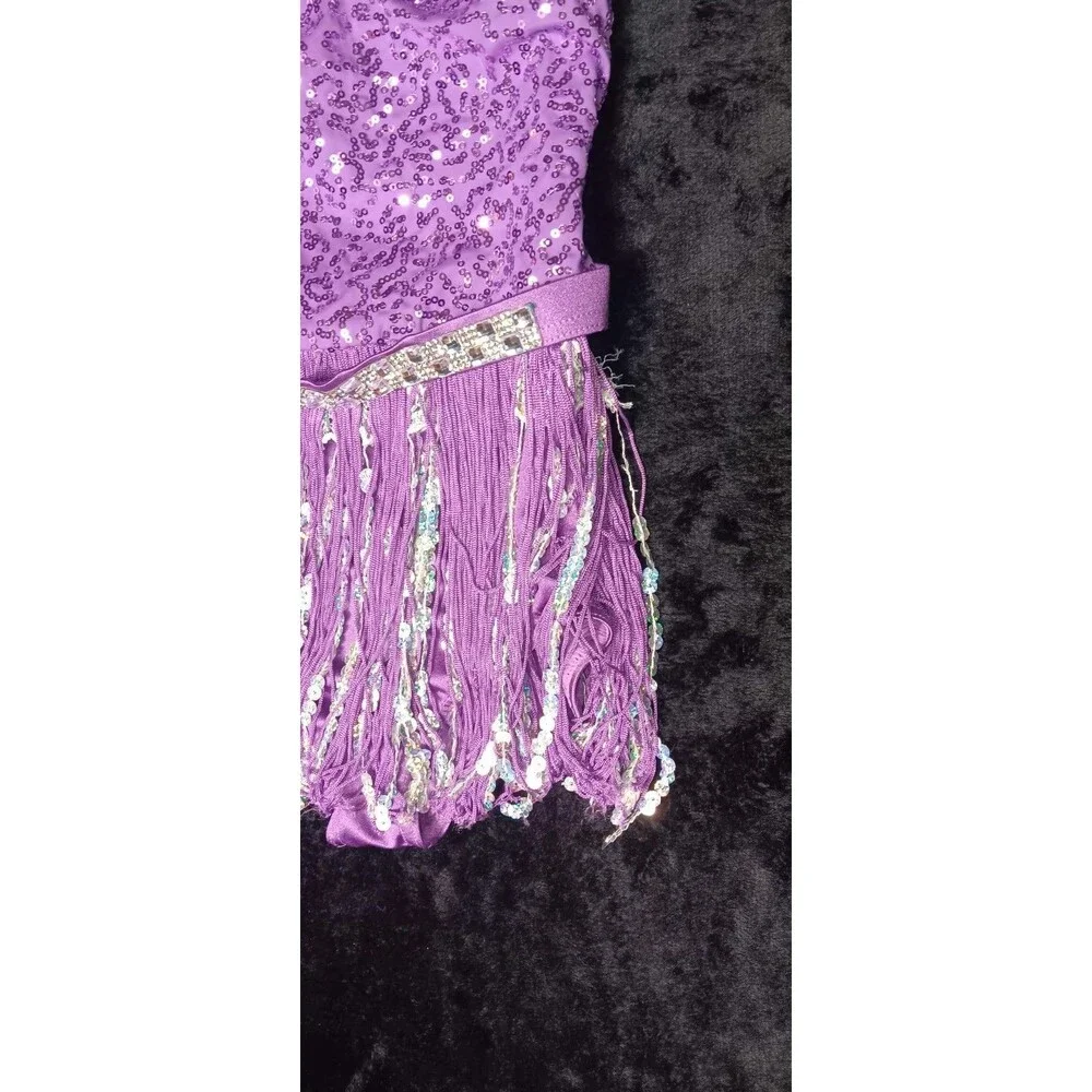 Weissman Sequin Fringe Leotard Dress Dance Costume SC Purple Jazz Tap Recital